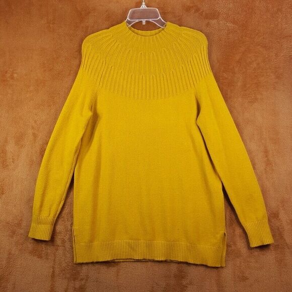 ANTHROPOLOGIE Sweater Womens Medium Mustard Pullover Side Slit Tunic Knit - Picture 1 of 8